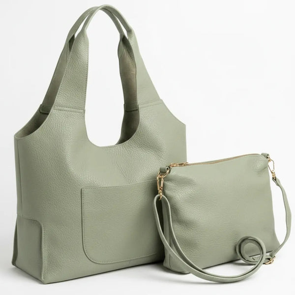 La Duo - borsa 2in1 con borsetta in simil pelle a sacco morbida capiente casual