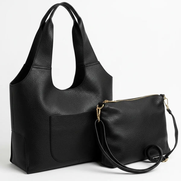 La Duo - borsa 2in1 con borsetta in simil pelle a sacco morbida capiente casual