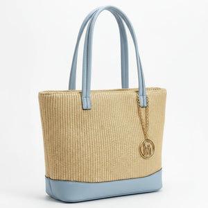Ambra - Borsa shopping spalla paglia effetto raffia sintetica intrecciata simil pelle grande
