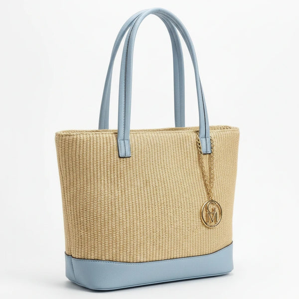Ambra - Borsa shopping spalla paglia effetto raffia sintetica intrecciata simil pelle grande