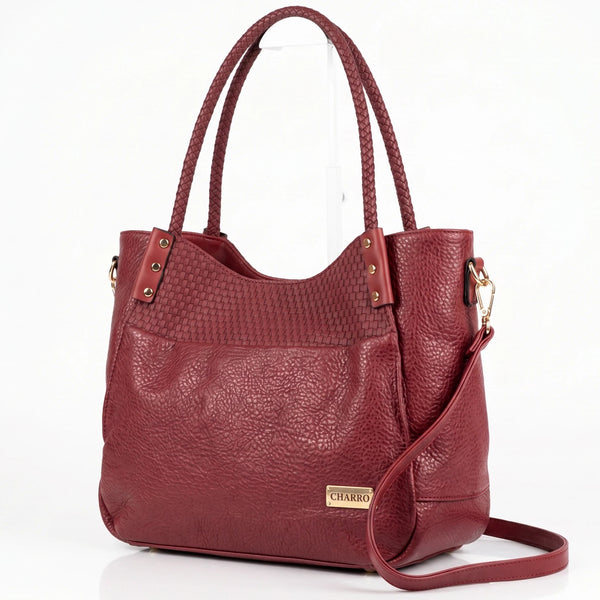 CHARRO - Borsa a Spalla Donna simil Pelle shopping effetto manici intrecciati e tracolla