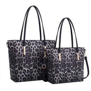 Shoppertiger - Borsa grande e borsa piccola tote borsetta rigida simil pelle fantasia animalier leopardata