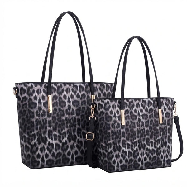 Shoppertiger - Borsa grande e borsa piccola tote borsetta rigida simil pelle fantasia animalier leopardata