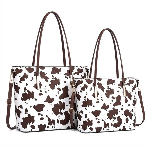 Shoppertiger - Borsa grande e borsa piccola tote borsetta rigida simil pelle fantasia animalier leopardata