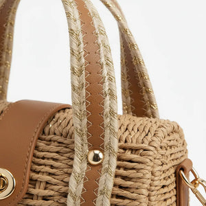 Borsa Bauletto con logo GYOIAMEA "Oblo" da Donna In Paglia Rigida con Tracolla Borsetta Estiva a Mano