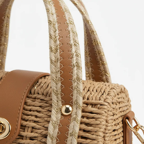Borsa Bauletto con logo GYOIAMEA "Oblo" da Donna In Paglia Rigida con Tracolla Borsetta Estiva a Mano