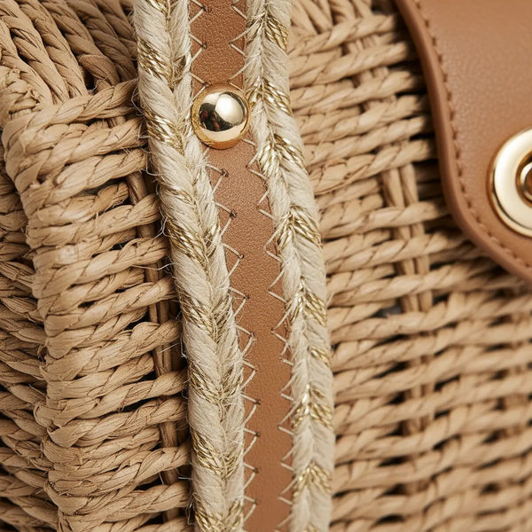 Borsa Bauletto con logo GYOIAMEA "Oblo" da Donna In Paglia Rigida con Tracolla Borsetta Estiva a Mano