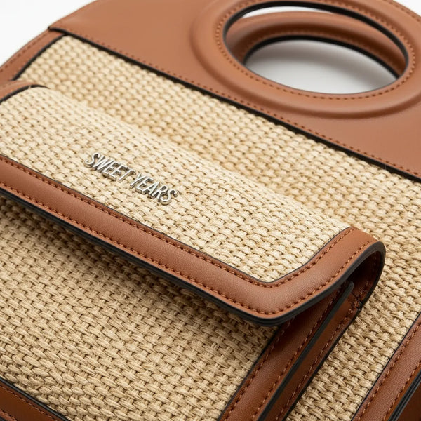 Sweet Years - Borsa shopping spalla paglia effetto raffia sintetica intrecciata simil pelle