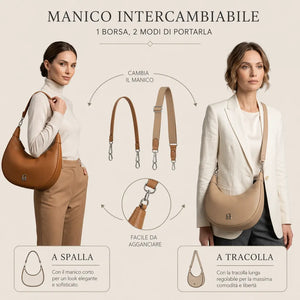 La Duo - Borsa trasformabile 2 in 1 firmata GYOIAMEA mezzaluna a spalla tracolla monomanico rimovibile donna grande simil pelle