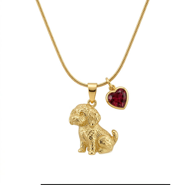 Cuore Peloso - Collana Oro con Ciondolo Cane Bulldog Francese e Cuore Azzurro