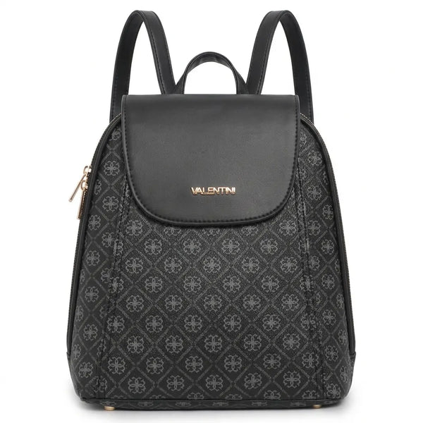 Valentini Gino - Zainetto zaino donna fantasia logata logo vintage simil pelle rigida multitasche passeggio