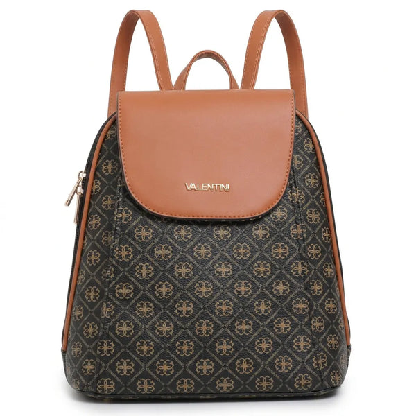 Valentini Gino - Zainetto zaino donna fantasia logata logo vintage simil pelle rigida multitasche passeggio