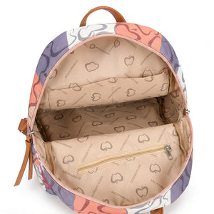 Zaino donna firmato Baci & Abbracci multitasche fantasia logo impermeabile zip zainetto