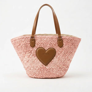 Sweet Years - Borsa shopping spalla paglia carta intrecciata simil pelle cuore capiente mare
