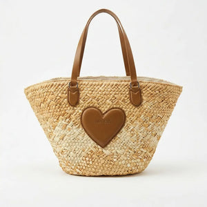 Sweet Years - Borsa shopping spalla paglia carta intrecciata simil pelle cuore capiente mare
