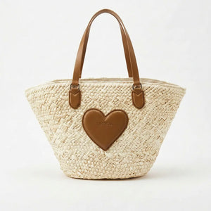 Sweet Years - Borsa shopping spalla paglia carta intrecciata simil pelle cuore capiente mare