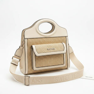 Sweet Years - Borsa shopping spalla paglia effetto raffia sintetica intrecciata simil pelle