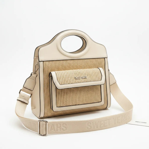 Sweet Years - Borsa shopping spalla paglia effetto raffia sintetica intrecciata simil pelle