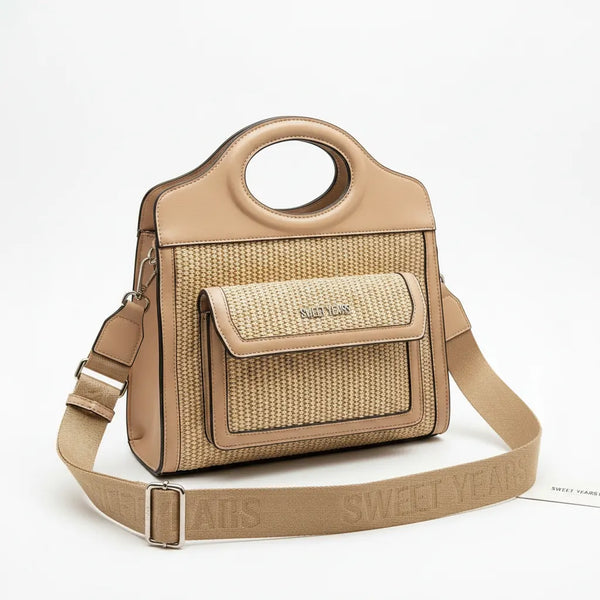 Sweet Years - Borsa shopping spalla paglia effetto raffia sintetica intrecciata simil pelle