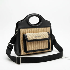 Sweet Years - Borsa shopping spalla paglia effetto raffia sintetica intrecciata simil pelle