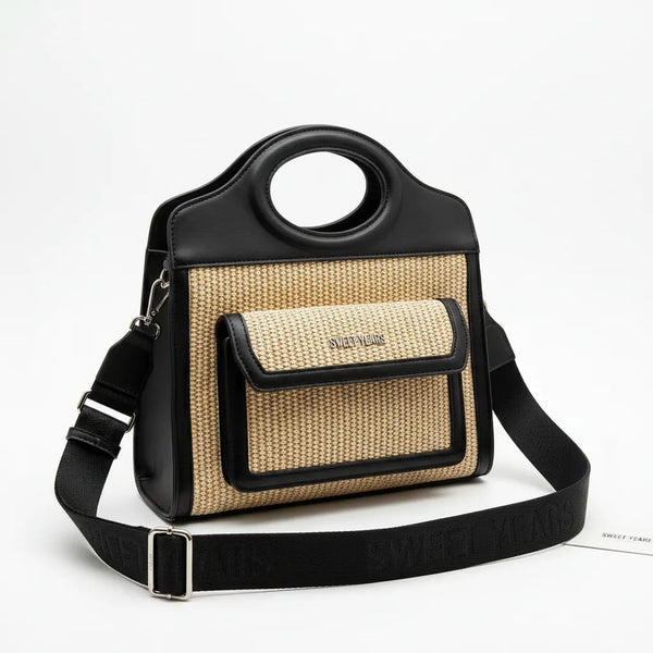 Sweet Years - Borsa shopping spalla paglia effetto raffia sintetica intrecciata simil pelle