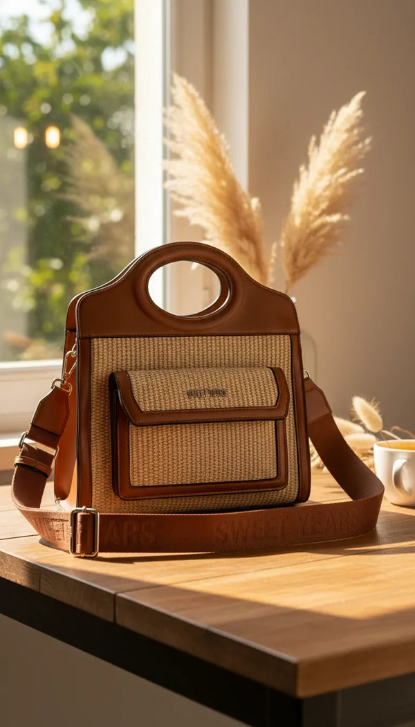Sweet Years - Borsa shopping spalla paglia effetto raffia sintetica intrecciata simil pelle