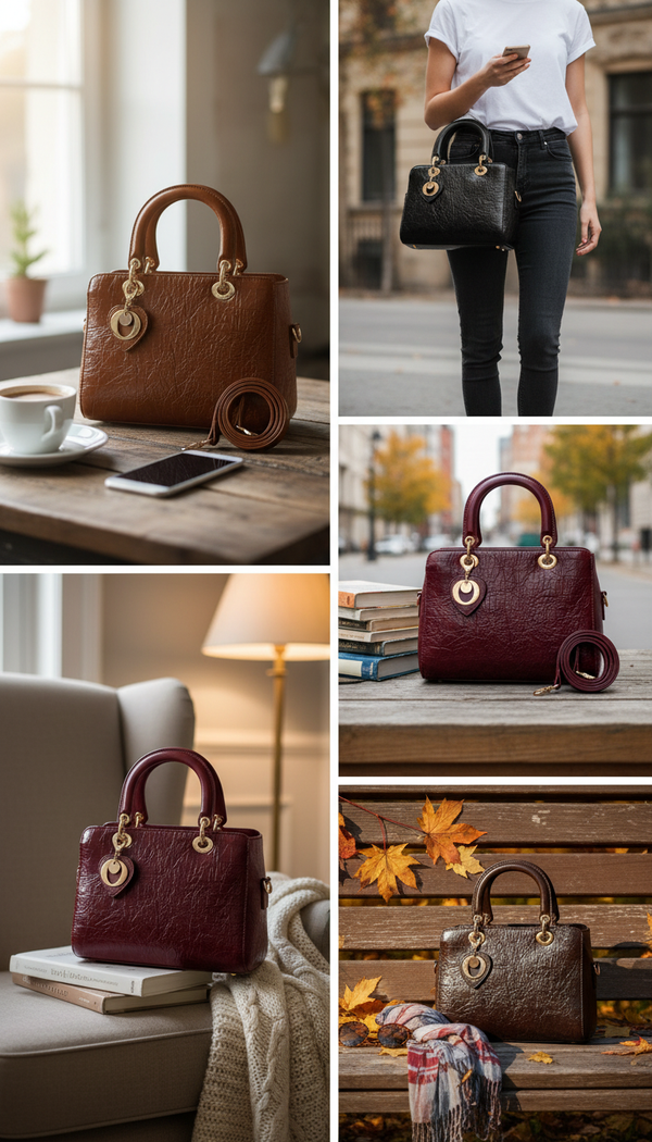 Dudlin - Borsa Donna bauletto borsetta bag Casual rigido simil pelle squamata lucida