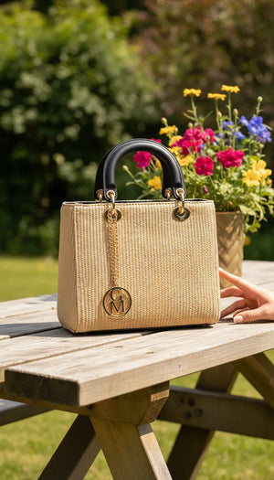 Iconica - Borsa bauletto spalla paglia effetto raffia sintetica tracolla simil pelle