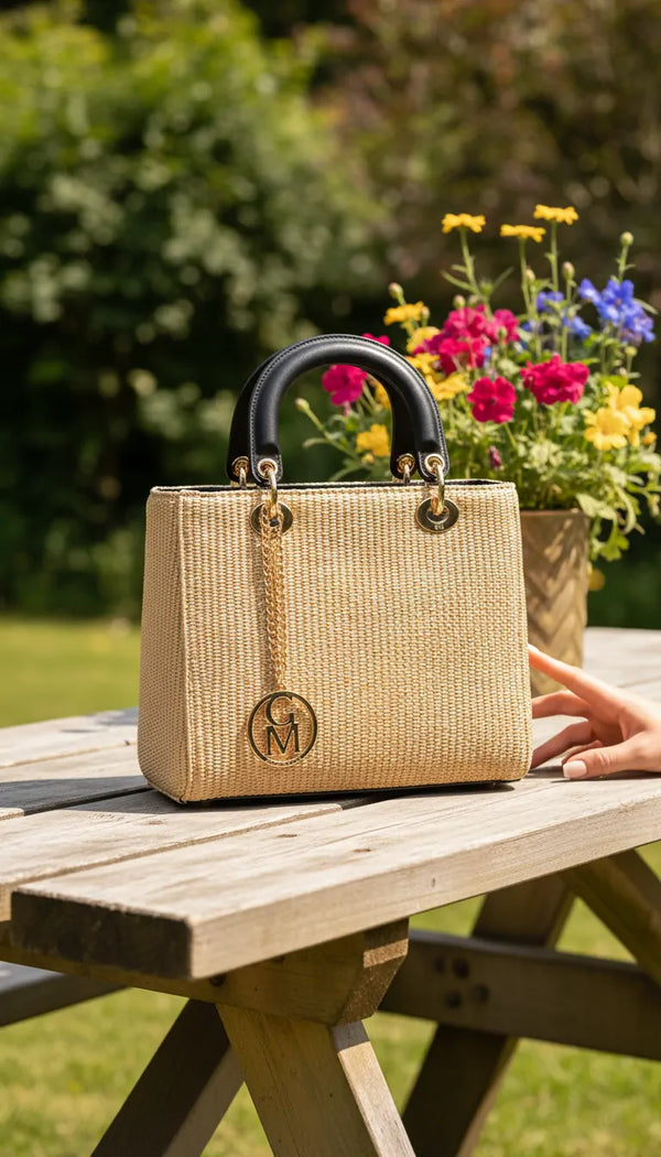 Iconica - Borsa bauletto spalla paglia effetto raffia sintetica tracolla simil pelle