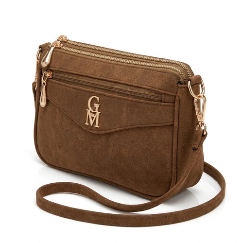 La Gaia - Borsa borsetta donna a tracolla firmata gyoiamea nuova 4 tasche zip effetto scamosciato camoscio simil pelle