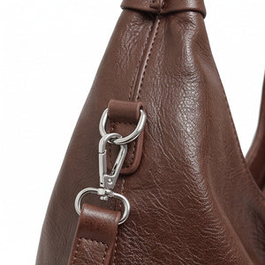 Borsa donna arrotondata con manici intrecciati e tracolla con nodo monomanico