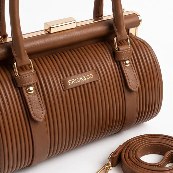 Erick&Co - Borsa Donna bauletto borsetta bag Casual rigido simil pelle plissettata trapuntata