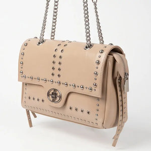 L'Ammucciata -Borsa borsetta pattina borchie sportiva Tracolla in simil pelle venata catena borchiata sportiva