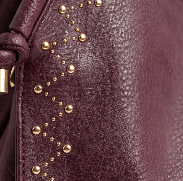 CHARRO - Borsa a Spalla Donna simil Pelle sacco borchie borchiata manici con nodo