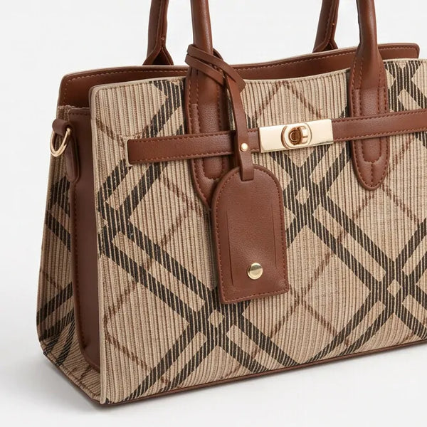 Dudlin - Borsa Donna bauletto borsetta bag Casual rigido simil pelle fantasia tartan scozzese