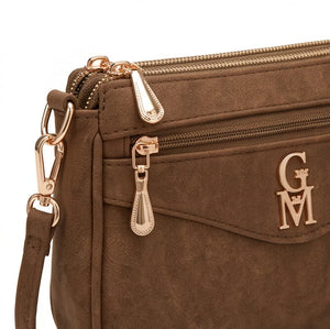 La Gaia - Borsa borsetta donna a tracolla firmata gyoiamea nuova 4 tasche zip effetto scamosciato camoscio simil pelle