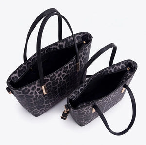Shoppertiger - Borsa grande e borsa piccola tote borsetta rigida simil pelle fantasia animalier leopardata