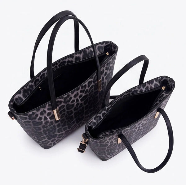 Shoppertiger - Borsa grande e borsa piccola tote borsetta rigida simil pelle fantasia animalier leopardata