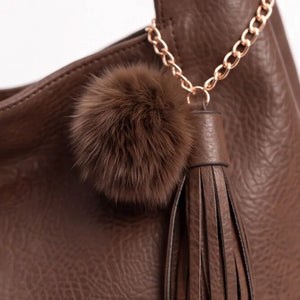 CHARRO - Borsa a Spalla Donna simil Pelle sacco con pon pon con tracolla capiente