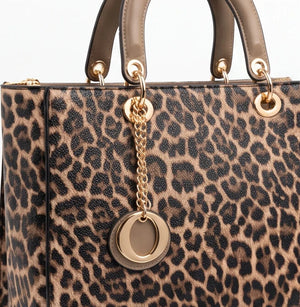 Tigrotta - Borsa grande e borsa piccola bauletto borsetta rigida simil pelle fantasia animalier leopardata rigida