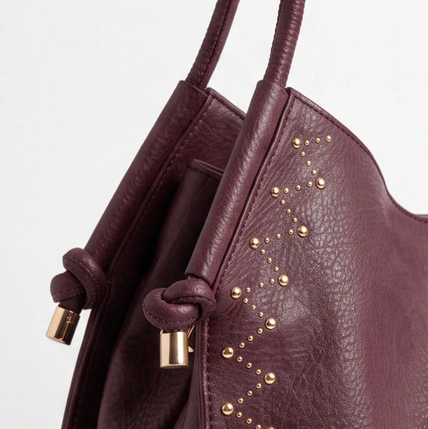 CHARRO - Borsa a Spalla Donna simil Pelle sacco borchie borchiata manici con nodo