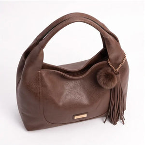 CHARRO - Borsa a Spalla Donna simil Pelle sacco con pon pon con tracolla capiente