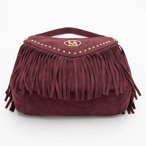 Corrida - Borsa piccola borsetta frange piccola unica tinta simil pelle camoscio scamosciata frange