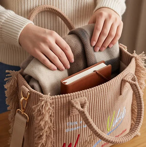 La Minerva velluto  - Borsa bauletto morbido tessuto effetto velluto trapuntato scritta WINTER VIBES