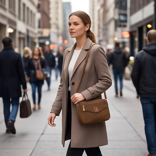 La Gaia - Borsa borsetta donna a tracolla firmata gyoiamea nuova 4 tasche zip effetto scamosciato camoscio simil pelle
