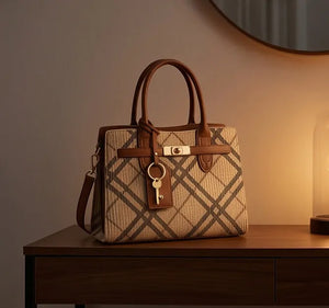 Dudlin - Borsa Donna bauletto borsetta bag Casual rigido simil pelle fantasia tartan scozzese