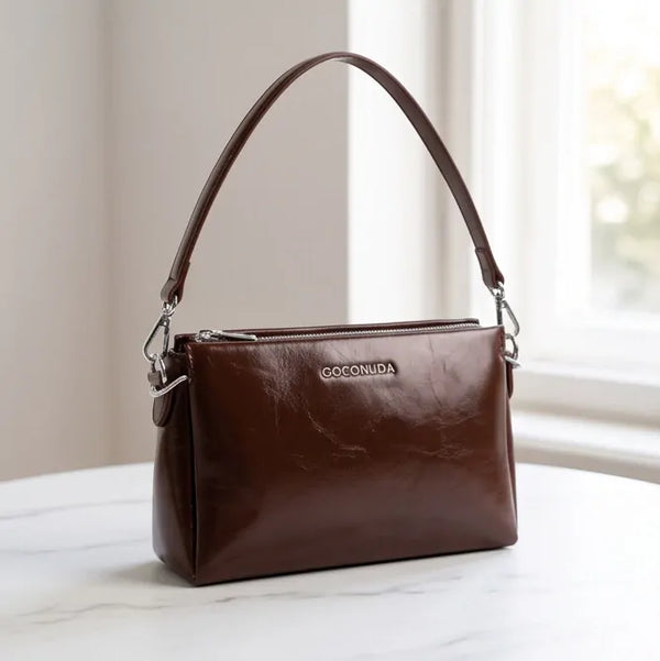 COCONUDA -Borsa donna borsetta tracolla manico elegante sportiva simil pelle venata lucida