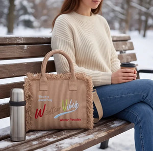 La Minerva velluto  - Borsa bauletto morbido tessuto effetto velluto trapuntato scritta WINTER VIBES