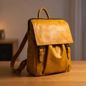 La Sabrinella - zaino unisex eco pelle venata donna uomo cuoio casual vintage multi tasche capiente