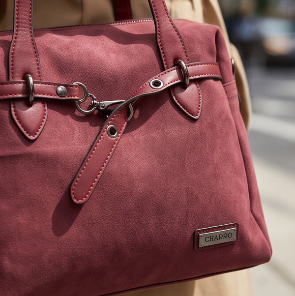 CHARRO - Borsa a Spalla Donna simil Pelle bauletto effetto opaco camoscio con tracolla scamosciata